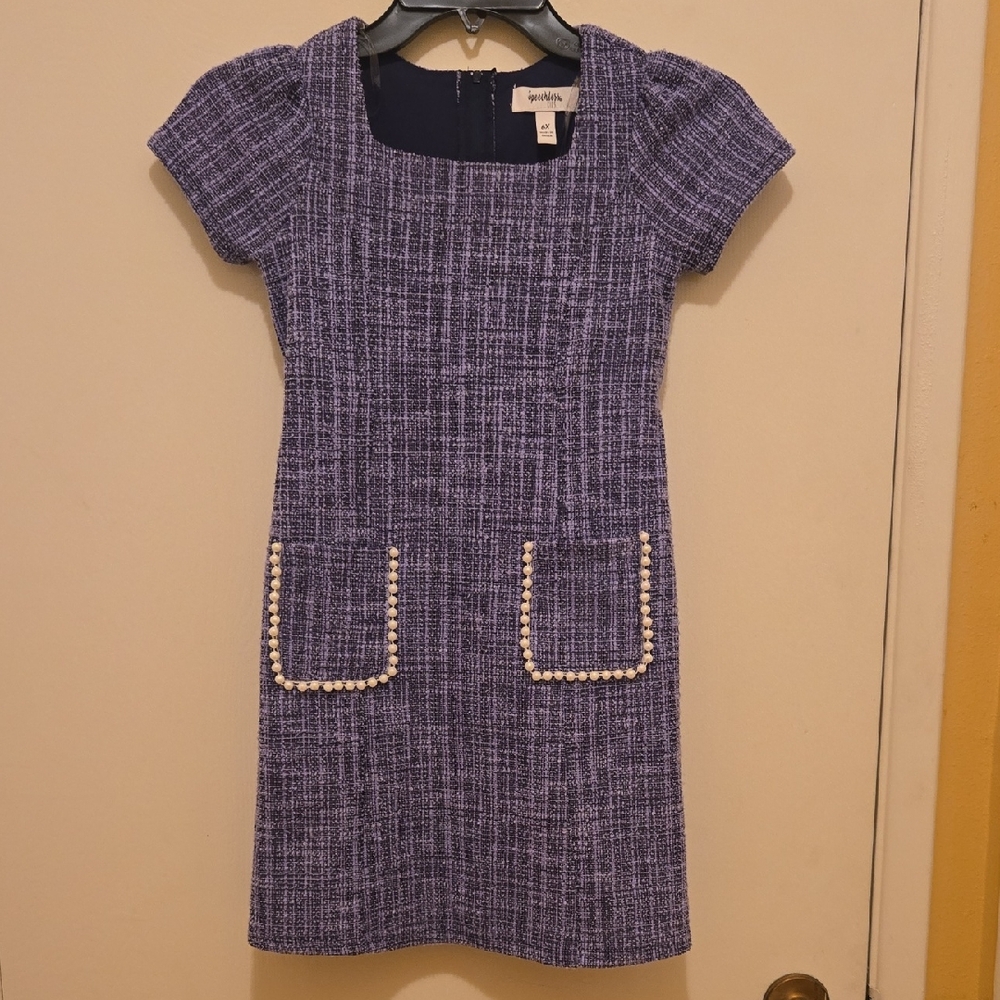 Speechless Purple Tweed Pearl-Trim Kids Formal Dress